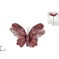 MAKRO - Motýl vianočný na štipci ružový 16cm
