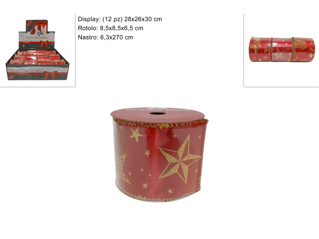 MAKRO - Stuha vianočná 6,3cmx270cm, červeno- zlatá rôzne dekory